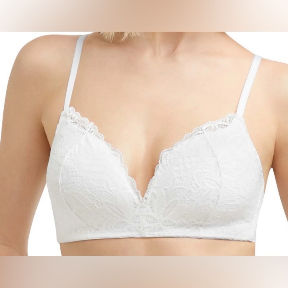 Maidenform White Lace Wireless Lift Bra Lightly Padded Convertible Racerback XXL